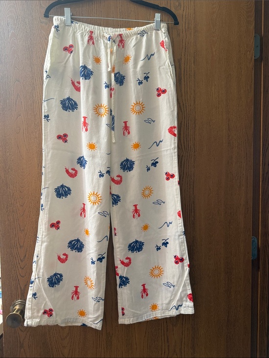 Cali1850 Pants - Wide Leg Women’s Lounge Pants in White with Nautical Print